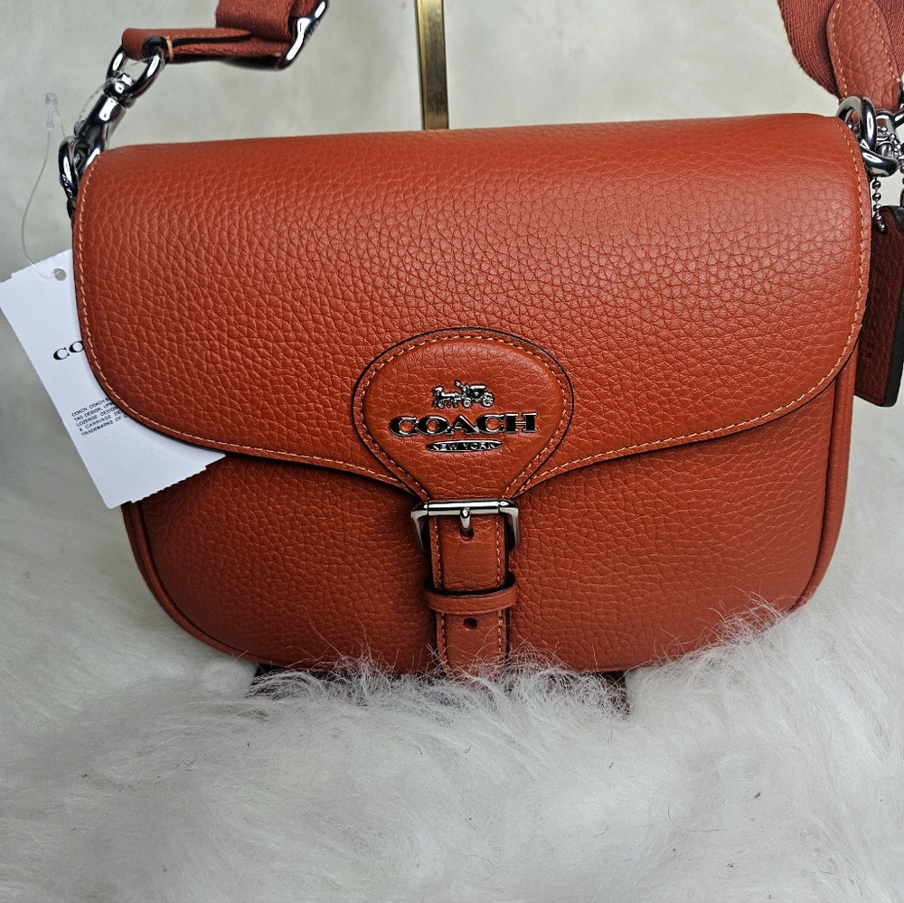 Coach Amelia Orange Saddle Bag with Silver Hardware NWT - Picture 4 of 10